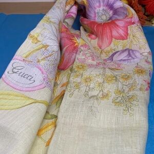 Gucci Multicolor Floral Print Cotton Scarf